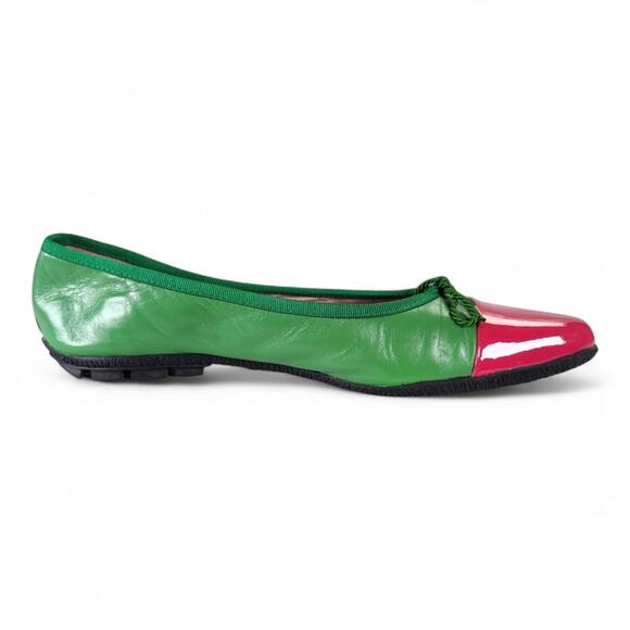 Paul Mayer Attitudes Bravo Ballet Flats Size 9B Green Leather Patent Cap Toe - Picture 12 of 12